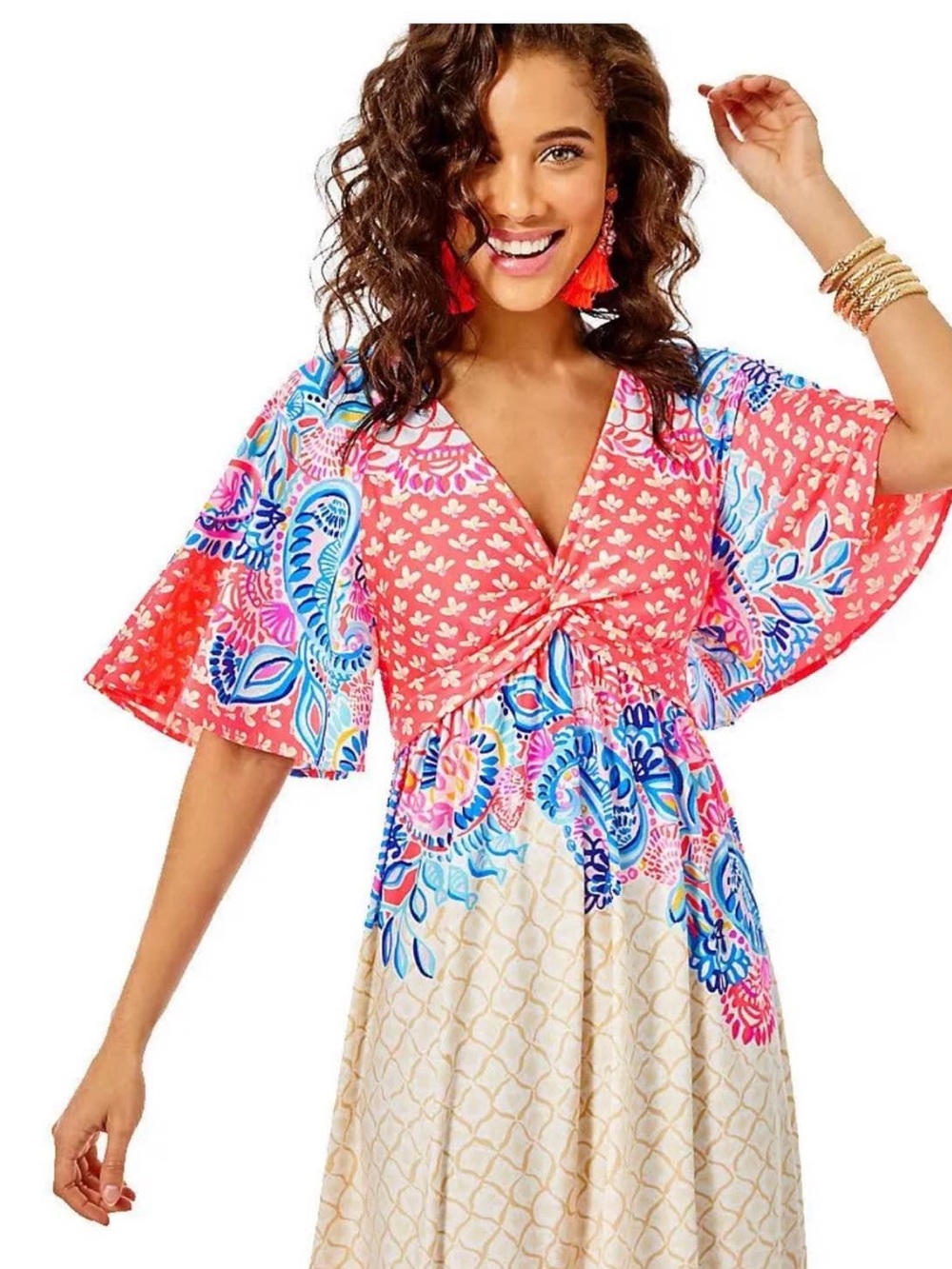 Lilly Pulitzer Pink, Coral & Blue Tropical Print Dress